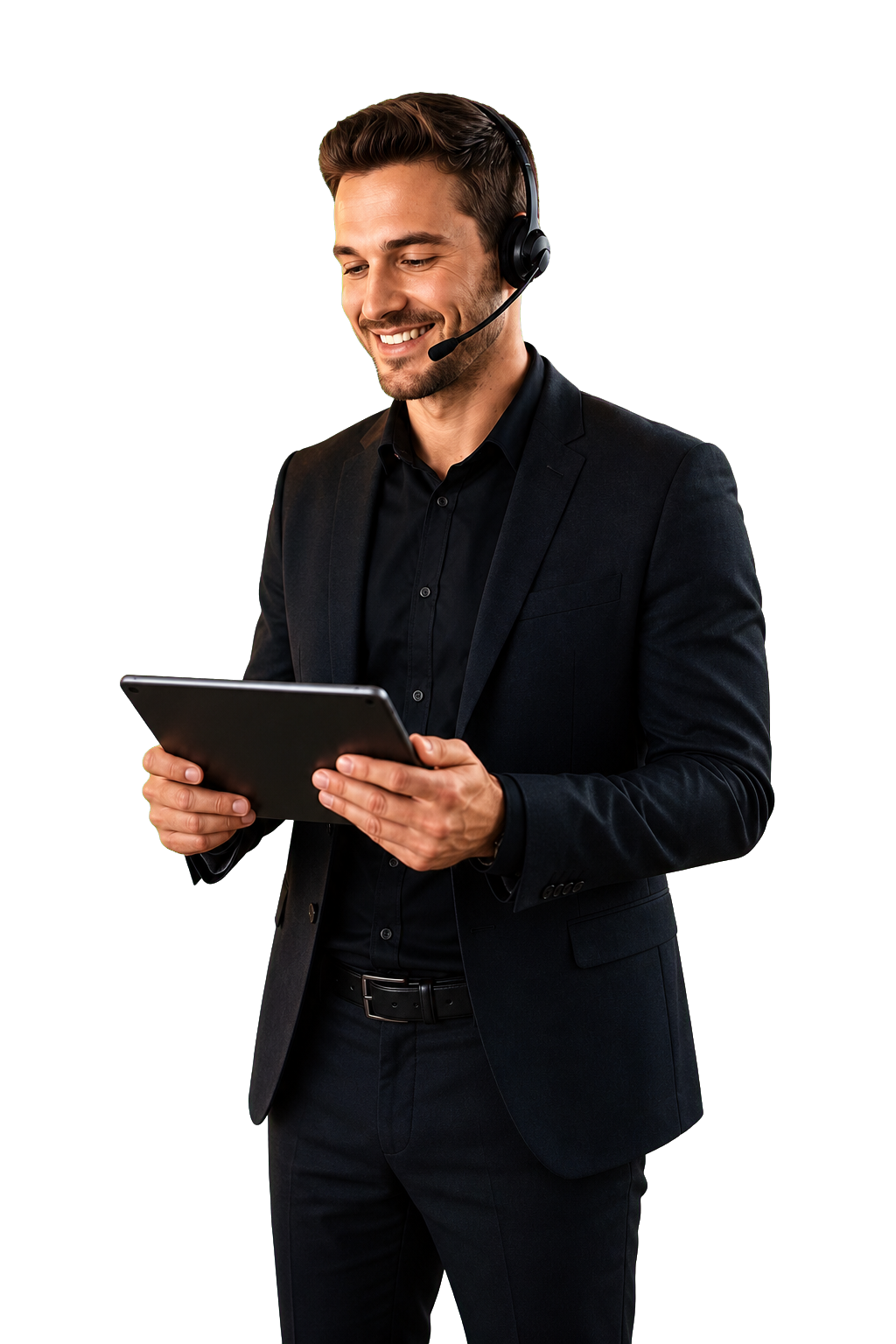 AIONEX Berater mit Headset und Tablet