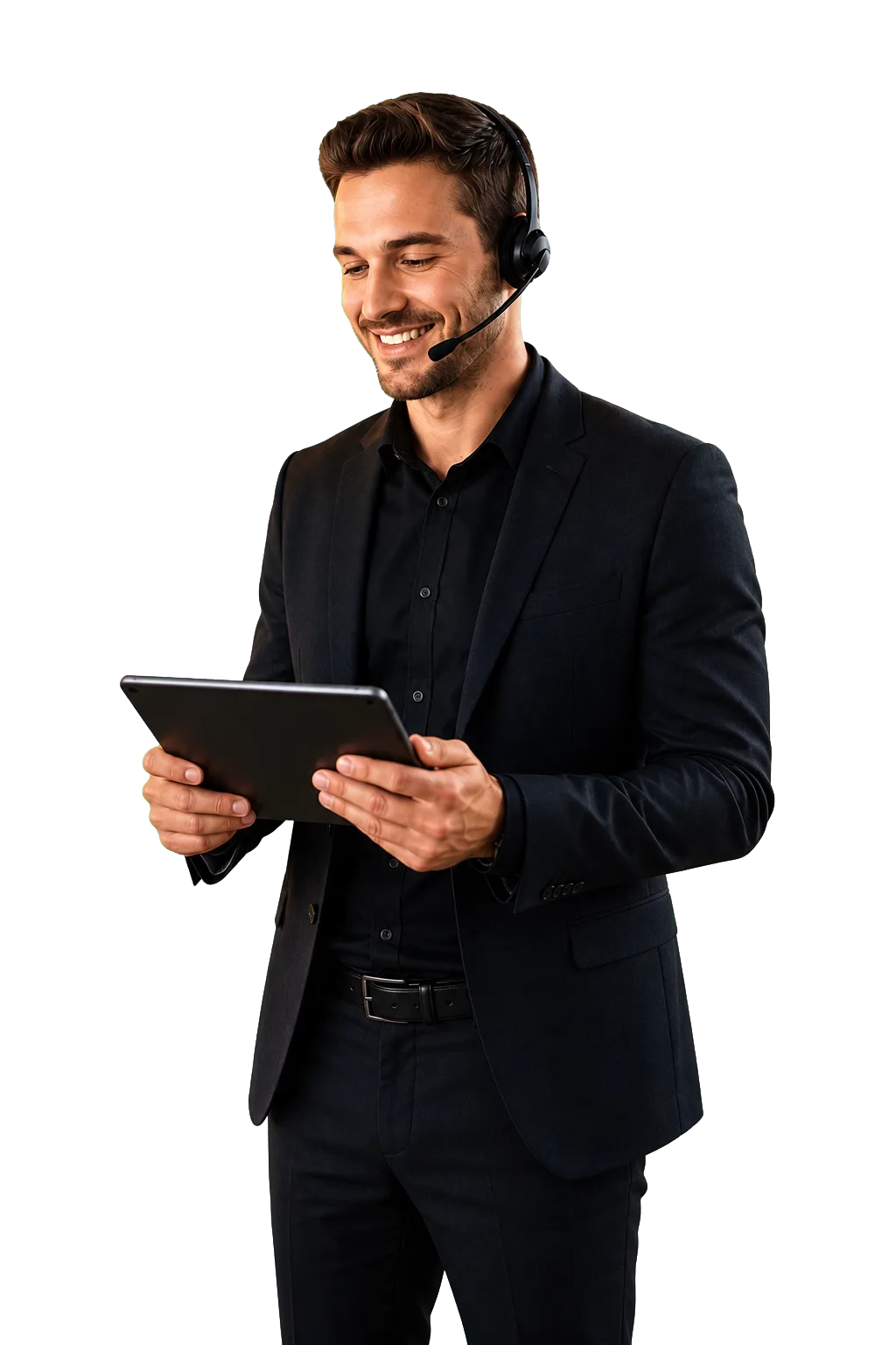 AIONEX Berater mit Headset und Tablet